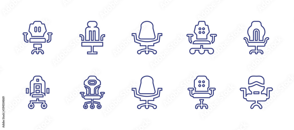 Gaming chair line icon set. Editable stroke. Vector illustration. Containing gaming chair, gamer.