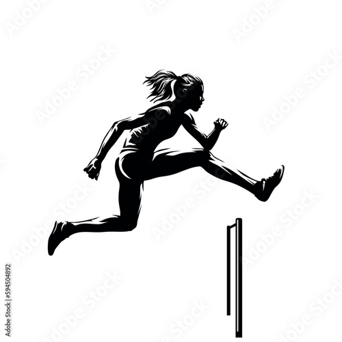 Woman jumping and running over hurdles
