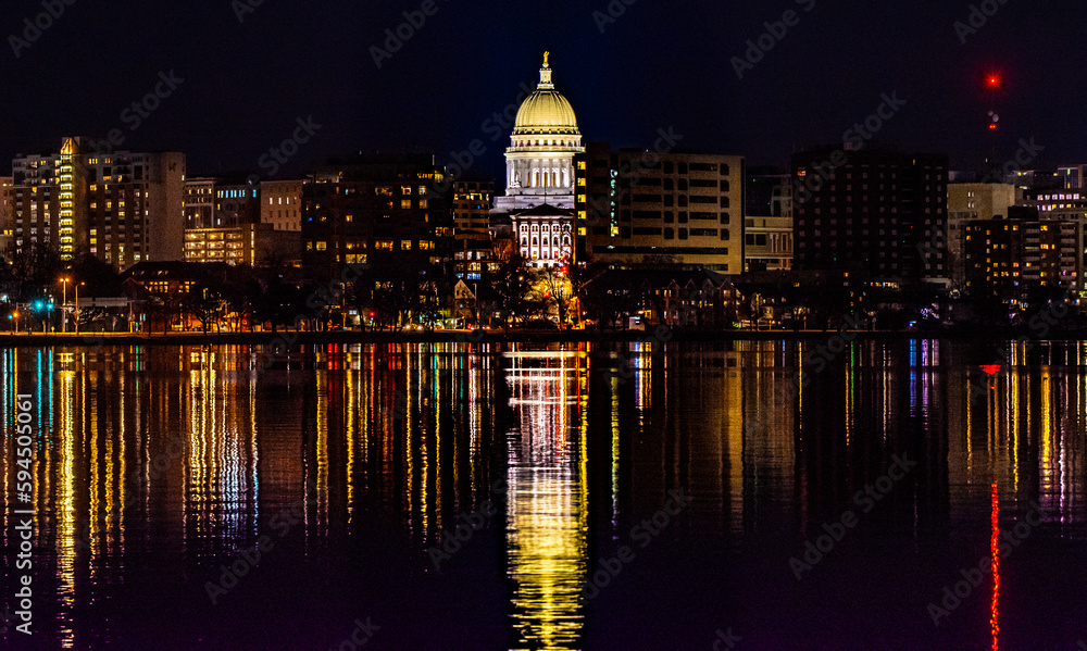 Reflection of the capitol building on Lake Monona, Madison Wisconsin