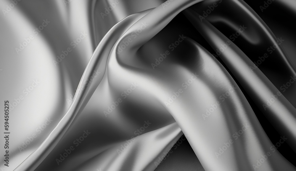 Silver grey silk fabric background texture abstract pattern. Luxury satin cloth 3d rendering illustration. 