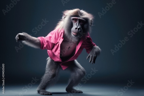 Baboon Hip Hop Dancer Backdrop Generative AI © Johnathan