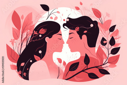 Flat design illustration of young couple love concept  generative AI