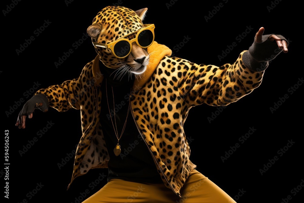 Cheetah Hip Hop Street Dancing Having Fun Generative AI - obrazy, fototapety, plakaty 