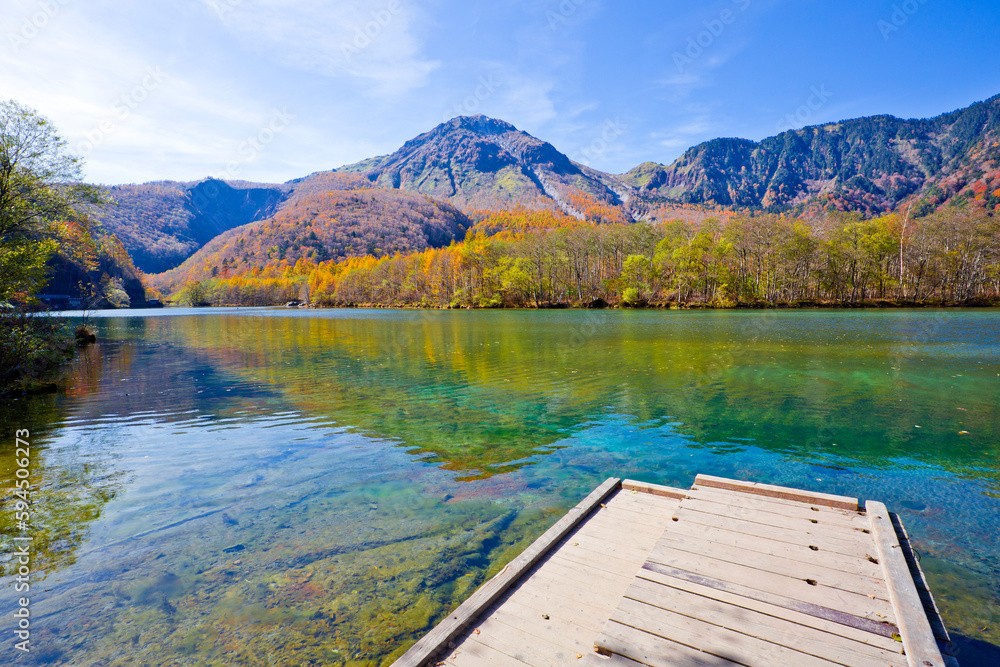 Taisho Pond has a beautiful surface which reflects the Hotaka Mountains, and with surrounding scenery symbolizing of Kamikochi national park. Taisho Pond has a beautiful surface which reflects the Hotaka Mountains, and with surrounding scenery symbolizing of Kamikochi national park.