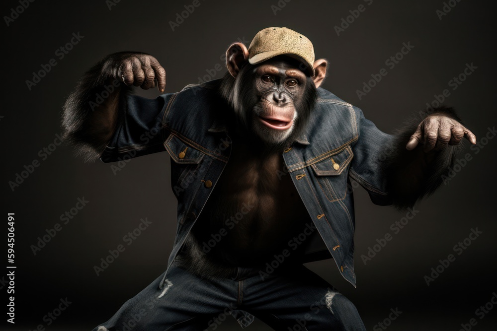 Chimpanzee Hip Street Dancing Background Generative AI