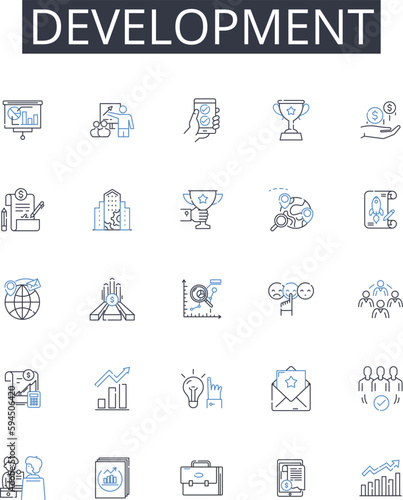 Development line icons collection. Advancement, Evolution, Progression, Improvement, Growth, Maturation, Expansion vector and linear illustration. Enhancement,Innovation,Refinement outline signs set