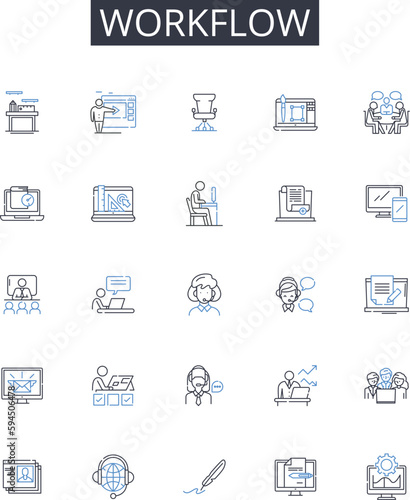 Workflow line icons collection. Investments, Assets, Finance, Retirement, Portfolios, Planning, Estate vector and linear illustration. Growth,Strategy,Trust outline signs set