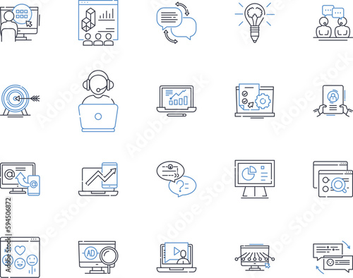 Digitized content line icons collection. Digitalized, Electronic, Virtual, Online, Web-based, Cyber, Computerized vector and linear illustration. Automated,Mobile,Multimedia outline signs set