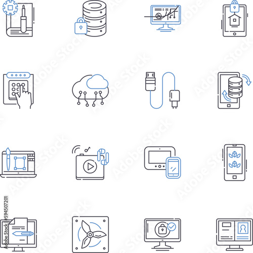 Gaming industry line icons collection. Console, PC, Gamer, Virtual, Adventure, Online, Multiplayer vector and linear illustration. Strategy,Role-playing,Action-packed outline signs set