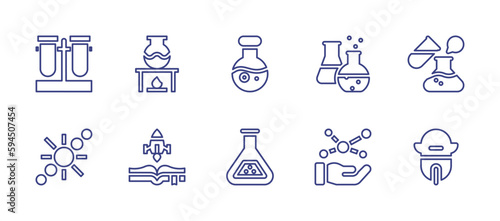 Science line icon set. Editable stroke. Vector illustration. Containing test tube, experiment, science, test tubes, solar system, science fiction, hand, robot.