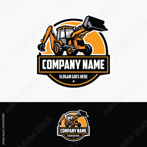 Back Hoe Loader Company Logo. Circle Emblem Badge Ready Made Logo. Best for Construction Related Company Logo