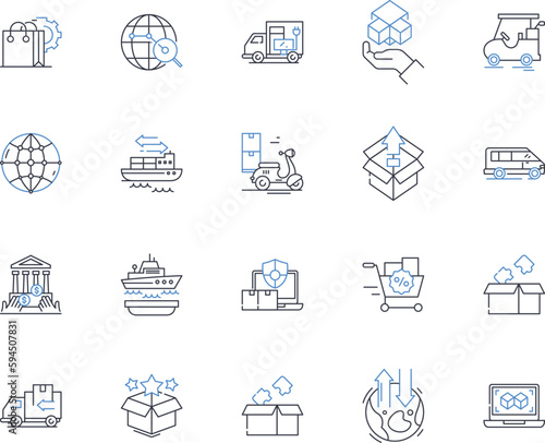Third-party logistics line icons collection. Warehousing, Transportation, Supply, Solutions, Outsourcing, Operations, Delivery vector and linear illustration. Inventory,Management,Freight outline