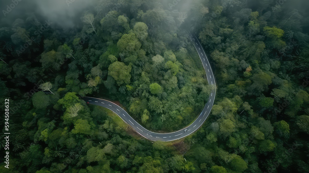 A Beautiful Aerial Shot of Cars On a Narrow Road Generative AI