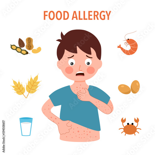 Kid food allergy concept vector illustration on white background.