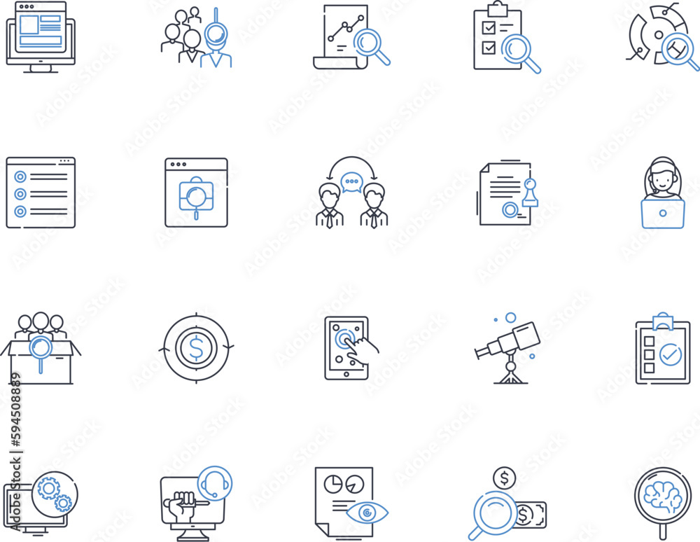 Survey line icons collection. Opinion, Feedback, Questionnaire, Response, Research, Inquiry, Study vector and linear illustration. Interview,Data,Analysis outline signs set