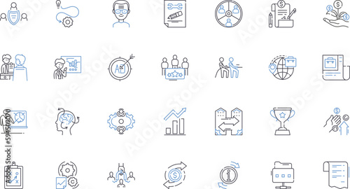 Venture escalation line icons collection. Growth, Expansion, Scaling, Innovation, Risk, Investment, Strategy vector and linear illustration. Entrepreneurship,Development,Ambition outline signs set