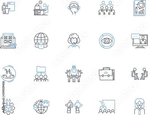 Subcontractor line icons collection. Partnership, Expertise, Outsourcing, Efficiency, Collaboration, Specialist, Contract vector and linear illustration. Quality,Responsibility,Deliverables outline