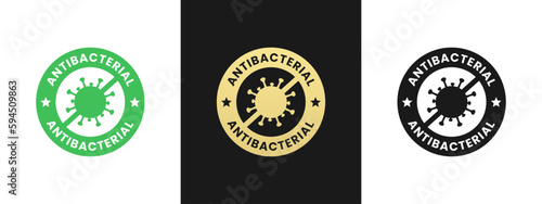 Antibacterial label or Antibacterial icon vector isolated in flat style. Antibacterial and antiviral defense. Germs and microbe icon. Best Antibacterial label for product packaging design element.
