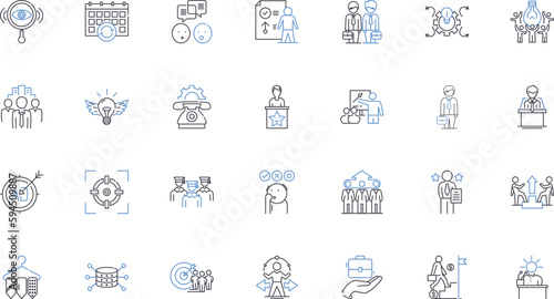 Business center line icons collection. Office, Co-working, Conference, Nerking, Meeting, Collaboration, Workspace vector and linear illustration. Flexibility,Productivity,Technology outline signs set