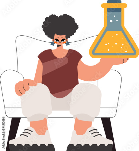Enthusiastic lady holding a chemical daze, withdrawn on white foundation. Trendy style, Vector Illustration