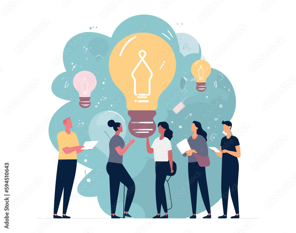 Vector illustration of a creative team, big idea, innovative solutions, or startup. Creative concept for web banner, social media banner, business presentation, marketing material,
