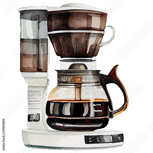 Coffee maker, watercolor illustration, Isolated on transparent background. Generative AI photo