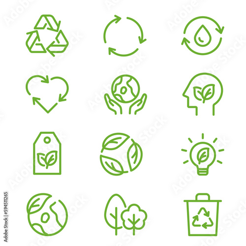 Vector simple line icon set for eco,  recycle or sustainable products.