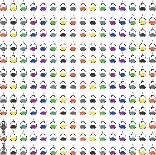 The image shows rows of flasks or bottles filled with a colored substance.