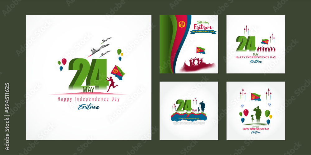 Vector illustration of Eritrea Independence Day social media story feed set mockup template