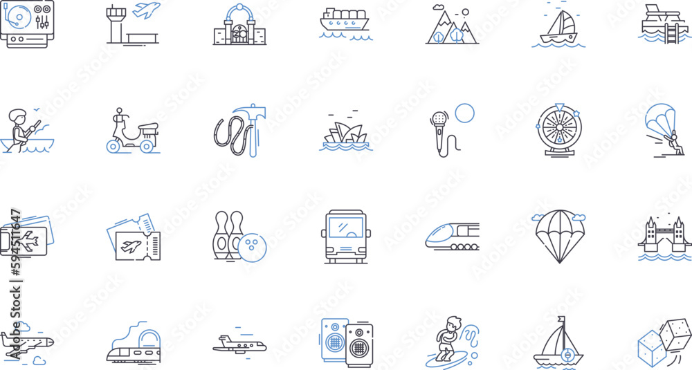 Excursion line icons collection. Adventure, Sightseeing, Escape, Exploration, Journey, Tour, Trek vector and linear illustration. Trip,Safari,Expedition outline signs set