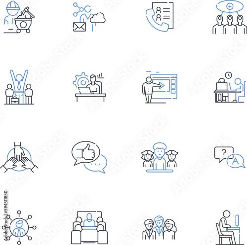 Assistant line icons collection. Support, Helper, Aide, Attendant, Facilitator, Guide, Organizer vector and linear illustration. Liaison,Collaborator,Sidekick outline signs set