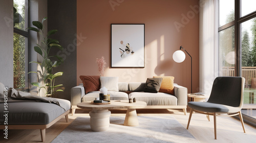 a minimalist Scandinavian living room, generative ai © Boinah