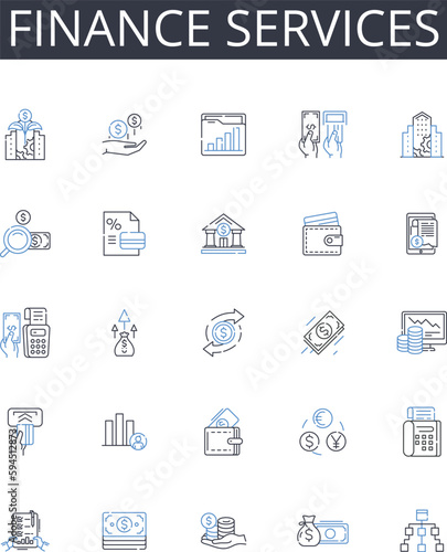 Finance services line icons collection. Banking, Investment, Accounting, Wealth management, Asset management, Financial planning, Insurance vector and linear illustration. Tax services,Stock brokerage
