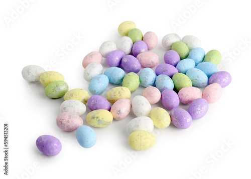 Heap of beautiful Easter eggs on white background