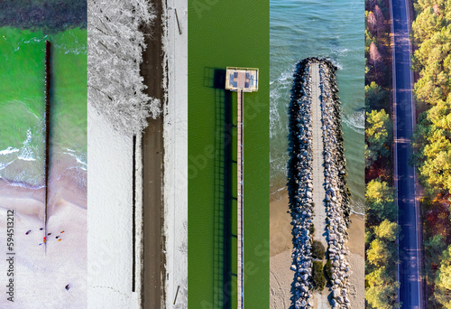 Obraz na płótnie Set with various roads as seen from a drone. Path, road, pier. w salonie
