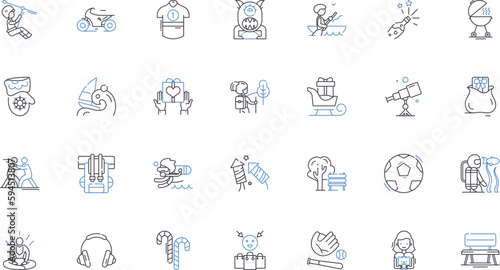 Amusement line icons collection. Thrill, Fun, Entertainment, Excitement, Gaming, Adventure, Joy vector and linear illustration. Playfulness,Happiness,Diversions outline signs set