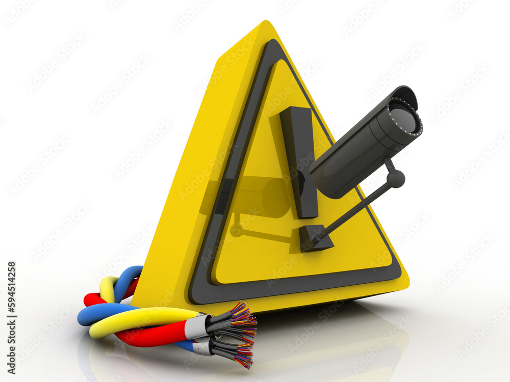 3d rendering Fiber optical cable detail under cctv camera 3d rendering Fiber optical cable detail under cctv camera