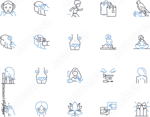 Wellness center line icons collection. Relaxation, Health, Meditation, Renewal, Fitness, Restoration, Yoga vector and linear illustration. Mindfulness,Serenity,Nutrition outline signs set