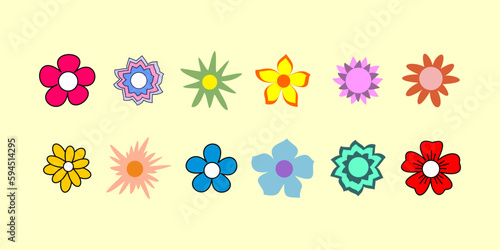 Set of flower shape vector illustration.