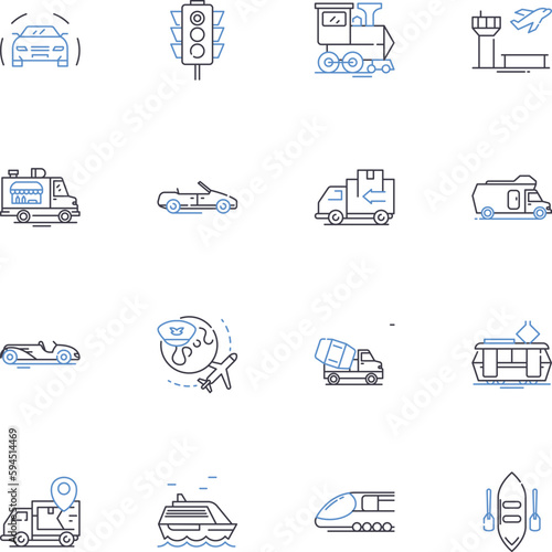 Shipping line icons collection. Freight, Logistics, Transportation, Delivery, Shipment, Carriers, Export vector and linear illustration. Import,Cargo,Dispatch outline signs set