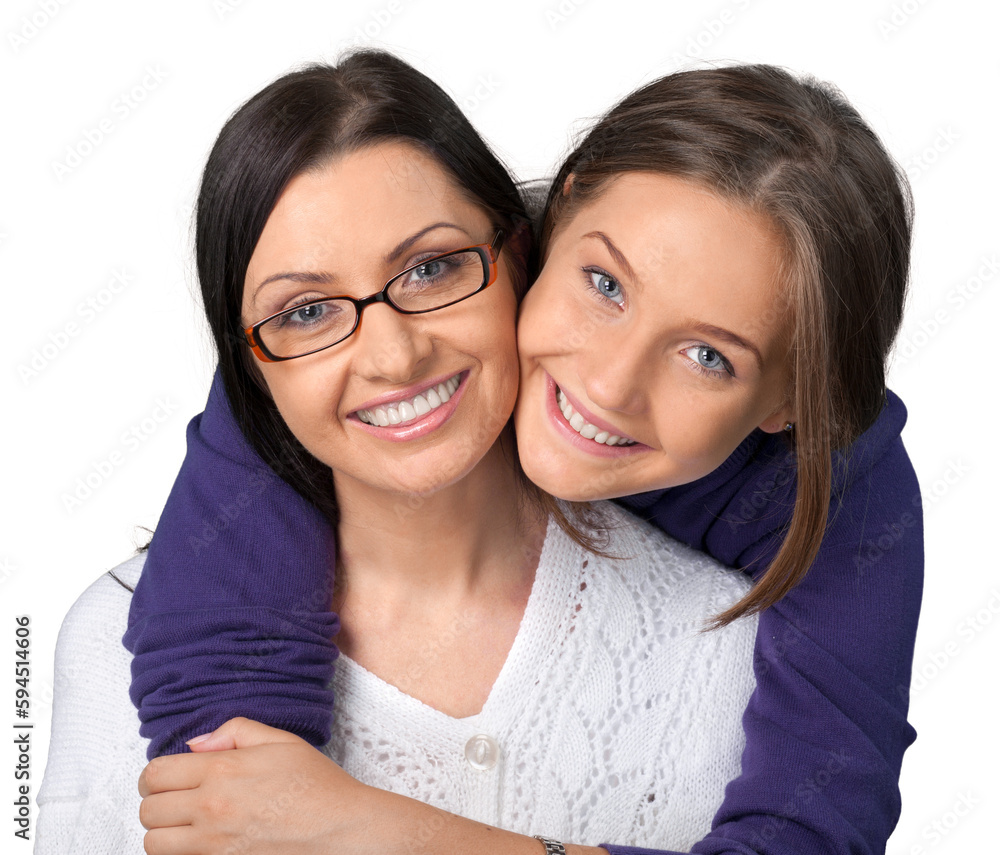 Portrait of Mother and Daughter Hugging Portrait of Mother and Daughter Hugging