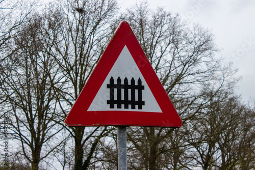 Warning sign for railroad crossing in the Netherlands