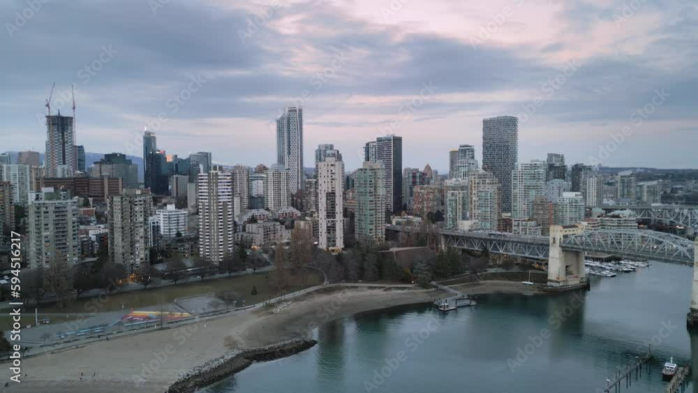 Stunning aerial view on downtown of Vancouver, Granville bridge and False Creek Stunning aerial view on downtown of Vancouver, Granville bridge and False Creek