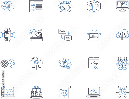 Platform software line icons collection. Integration, Compatibility, Scalability, Flexibility, Interoperability, Security, Optimization vector and linear illustration. Efficiency,Automation