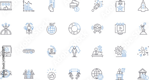 Financial attainment line icons collection. Prosperity, Wealth, Growth, Investment, Saving, Budgeting, Frugality vector and linear illustration. Abundance,Stability,Enrichment outline signs set