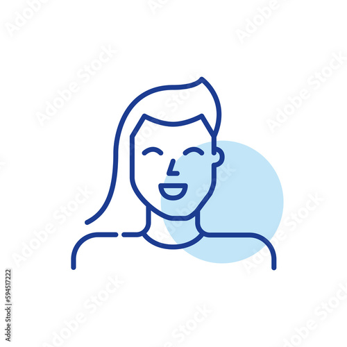 Happy trans person transitioning from male to female gender. Crossdressing, gender reassignment. Pixel perfect, editable stroke line icon
