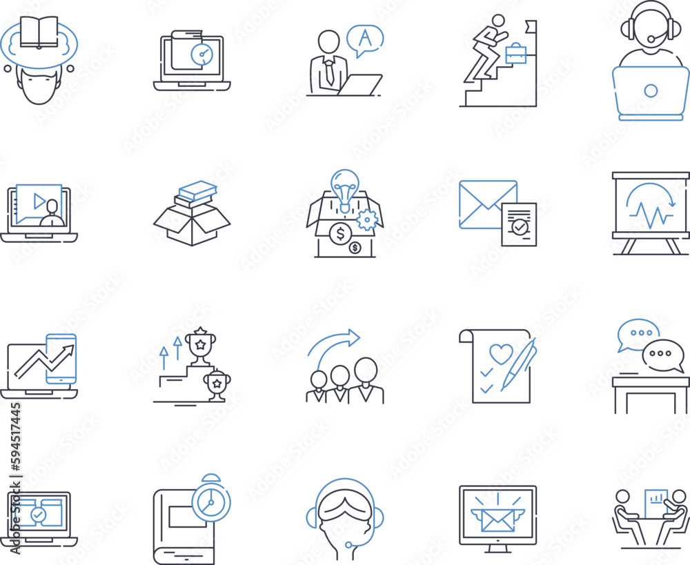 Procedure strategy line icons collection. Planning, Execution, Efficiency, Optimization, Standardization, Structure, Implementation vector and linear illustration. Streamlining,Consistency