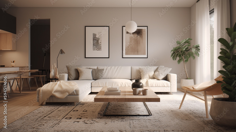 a minimalist living room with a cozy sofa, generative ai a minimalist living room with a cozy sofa, generative ai