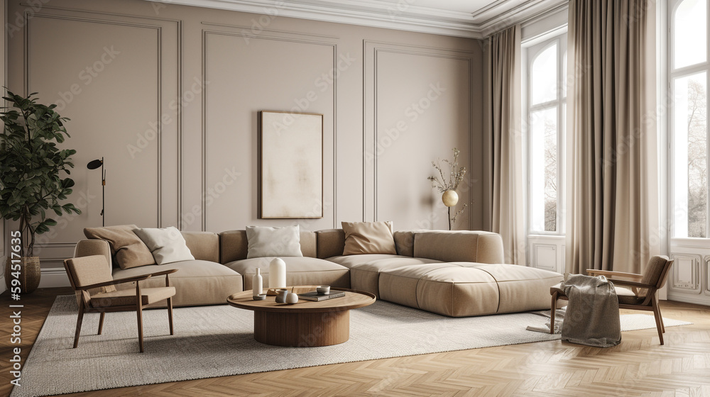 a minimalist living room with a large window, generative ai a minimalist living room with a large window, generative ai