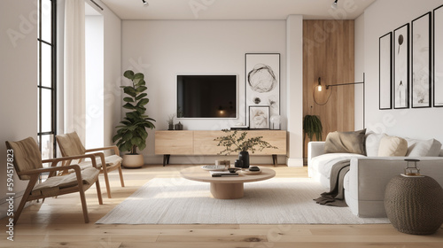 a minimalist living room with a neutral color, generative ai © Boinah